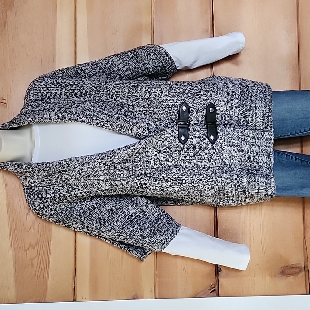 Karen Scott Women's Black & Gray  Shawl Collar Buckled Cardigan Sweater Size XL